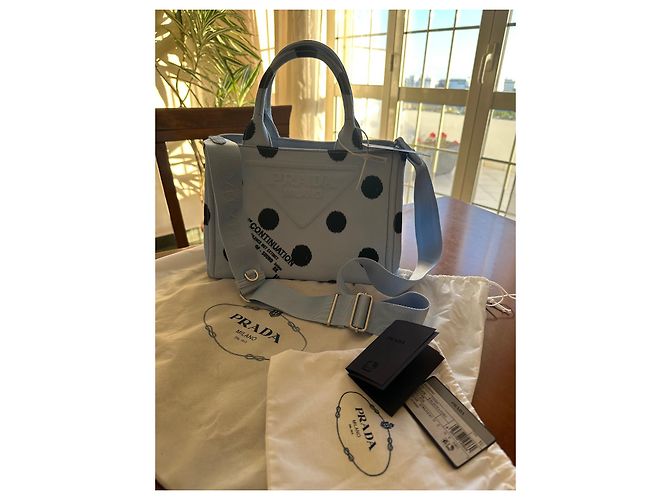 Bauletto Borsa a mano Prada Drill Pois in tessuto turchese - vista 3