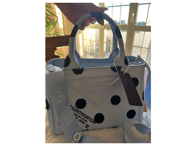 Bauletto Borsa a mano Prada Drill Pois in tessuto turchese - vista 6