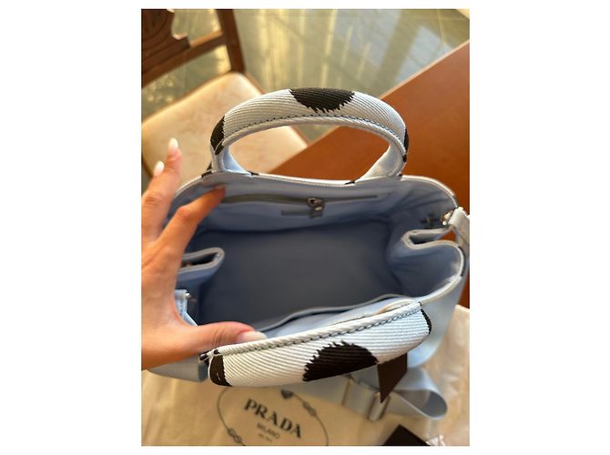 Bauletto Borsa a mano Prada Drill Pois in tessuto turchese - vista 7