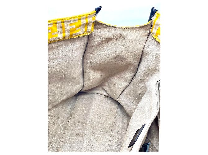 Fendi Zucca Panel Leinen Shopper Tote Schwarz Roh - Ansicht 16