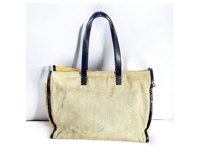 Fendi Zucca Panel Leinen Shopper Tote Schwarz Roh - Ansicht 2