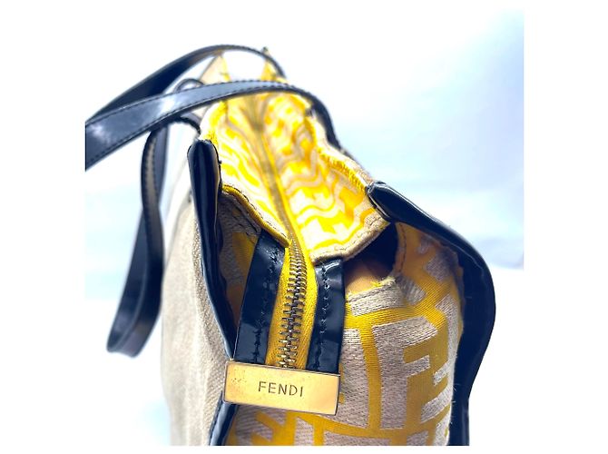 Fendi Zucca Panel Leinen Shopper Tote Schwarz Roh - Ansicht 5