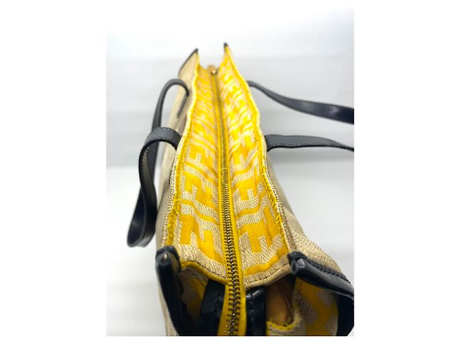 Fendi Zucca Panel Leinen Shopper Tote Schwarz Roh - Ansicht 6