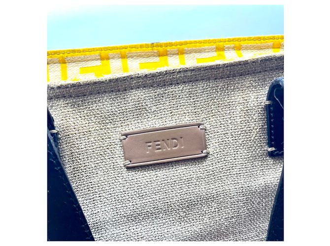 Fendi Zucca Panel Leinen Shopper Tote Schwarz Roh - Ansicht 7