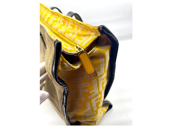 Fendi Zucca Panel Leinen Shopper Tote Schwarz Roh - Ansicht 8