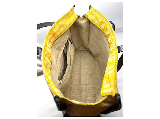 Fendi Zucca Panel Leinen Shopper Tote Schwarz Roh - Ansicht 9