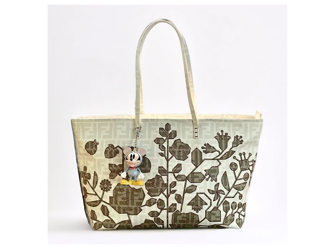 FENDI Zucca Spalmati Floral bestickte große Roll-Tragetasche Weiß - Ansicht 2