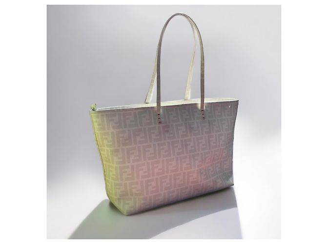 FENDI Zucca Spalmati Floral bestickte große Roll-Tragetasche Weiß - Ansicht 3