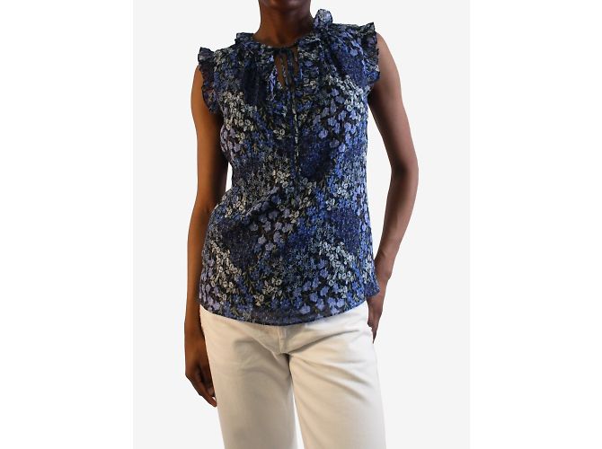 Rebecca Taylor Top floral azul sin mangas - talla US 2 - vista 3