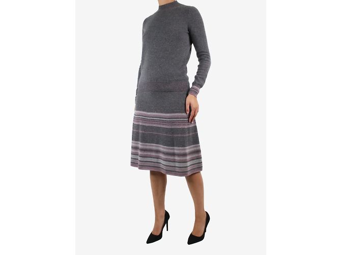 Agnona Set aus grauem Strickpullover und Midirock – Größe S - Ansicht 3