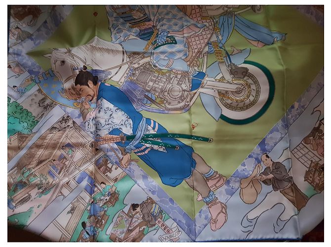 Hermès carré 90 Gli artigiani blu Verde chiaro - vista 2