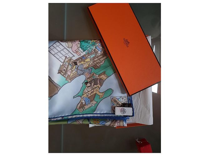 Hermès carré 90 Gli artigiani blu Verde chiaro - vista 3