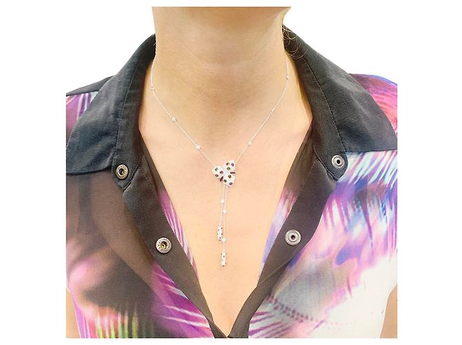 Collana Cartier, "Carezze di orchidee", oro bianco e pietre colorate. - vista 6