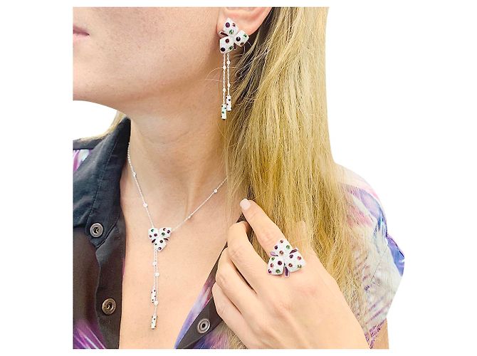 Collana Cartier, "Carezze di orchidee", oro bianco e pietre colorate. - vista 7