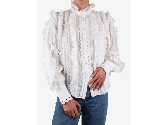 Alice by Temperley Camicetta bianca con volant e ricami - taglia UK 12 - vista 3
