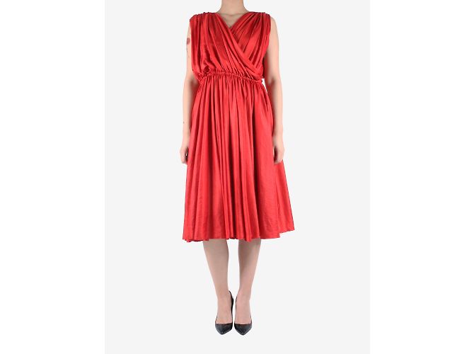 Bottega Veneta Rotes ärmelloses Faltenkleid – Größe IT 42 - vista 3