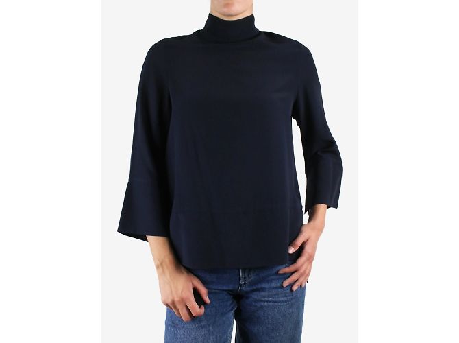 Studio Nicholson Marineblaue Rollkragenbluse aus Seide – Größe UK 8 - Ansicht 3