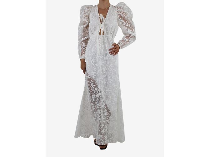 Rosie Assoulin Weißes geblümtes Organza-Maxikleid – Größe US 2 - Ansicht 3