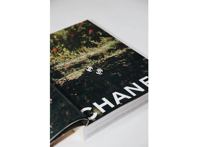 Chanel Orecchini a bottone CC in strass argento - vista 2