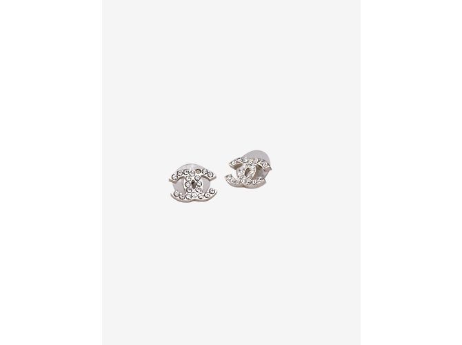 Chanel Orecchini a bottone CC in strass argento - vista 4