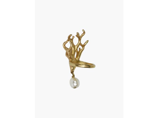Christian Dior Goldener Baumring mit Perlentropfen - Ansicht 2