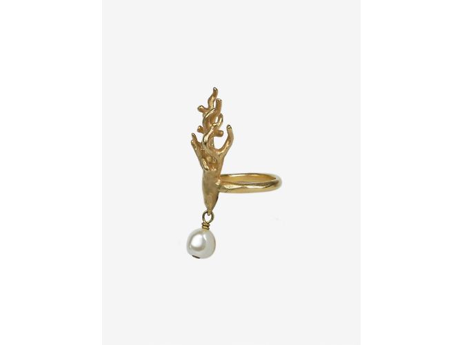 Christian Dior Goldener Baumring mit Perlentropfen - Ansicht 3