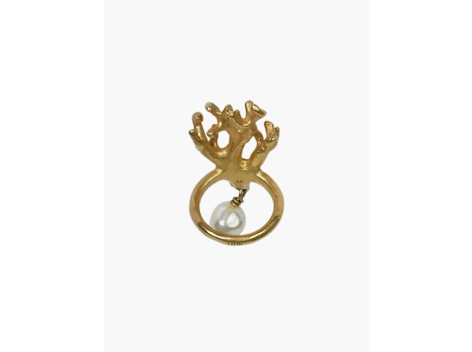 Christian Dior Goldener Baumring mit Perlentropfen - Ansicht 4