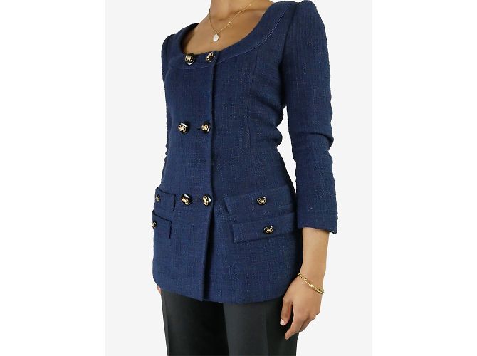 Alessandra Rich Blue embellished button printed lining scoop neck jacket - size IT 42 - Ansicht 2