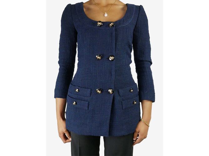 Alessandra Rich Blue embellished button printed lining scoop neck jacket - size IT 42 - Ansicht 3