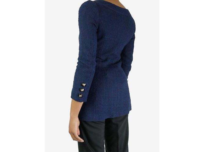 Alessandra Rich Blue embellished button printed lining scoop neck jacket - size IT 42 - Ansicht 4