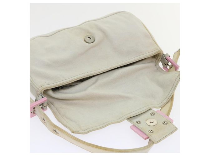 FENDI Borsa a spalla Mamma Baguette Cotone Bianco Auth 47107 - vista 10