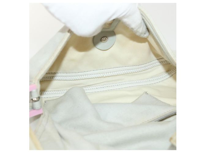 FENDI Borsa a spalla Mamma Baguette Cotone Bianco Auth 47107 - vista 11