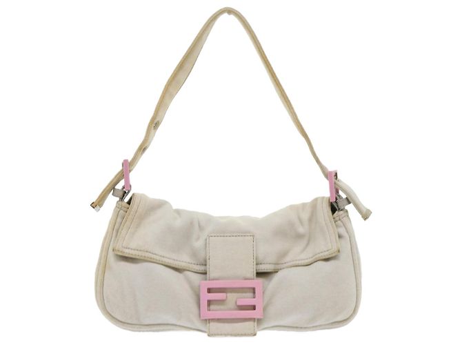 FENDI Borsa a spalla Mamma Baguette Cotone Bianco Auth 47107 - vista 13