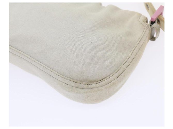 FENDI Borsa a spalla Mamma Baguette Cotone Bianco Auth 47107 - vista 16