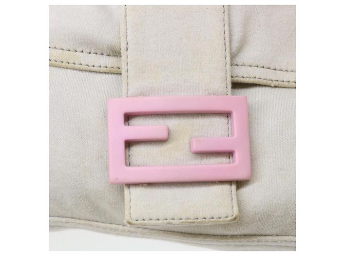 FENDI Borsa a spalla Mamma Baguette Cotone Bianco Auth 47107 - vista 18