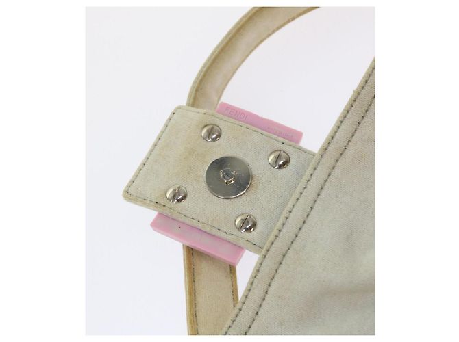 FENDI Borsa a spalla Mamma Baguette Cotone Bianco Auth 47107 - vista 19