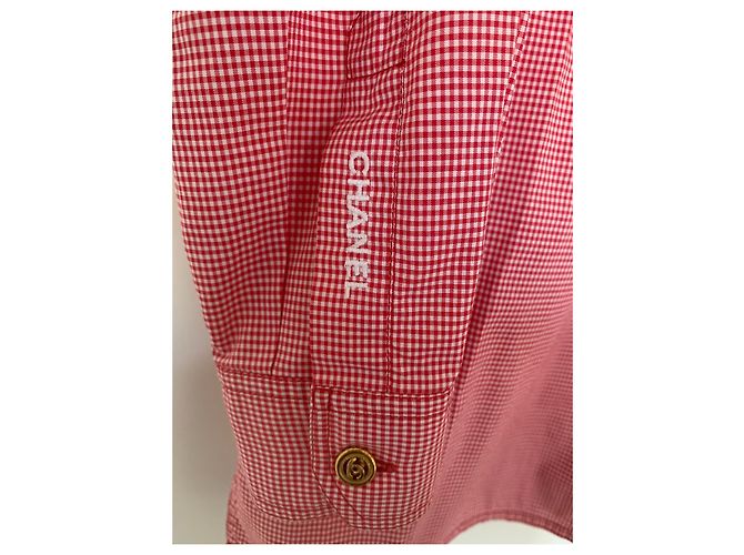 Camicetta Chanel / Camicia con bottoni dorati e ricamo Chanel Bianco Rosso Gold hardware - vista 2