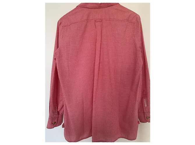 Camicetta Chanel / Camicia con bottoni dorati e ricamo Chanel Bianco Rosso Gold hardware - vista 5