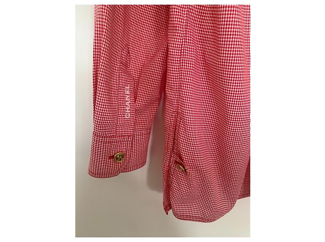 Camicetta Chanel / Camicia con bottoni dorati e ricamo Chanel Bianco Rosso Gold hardware - vista 6
