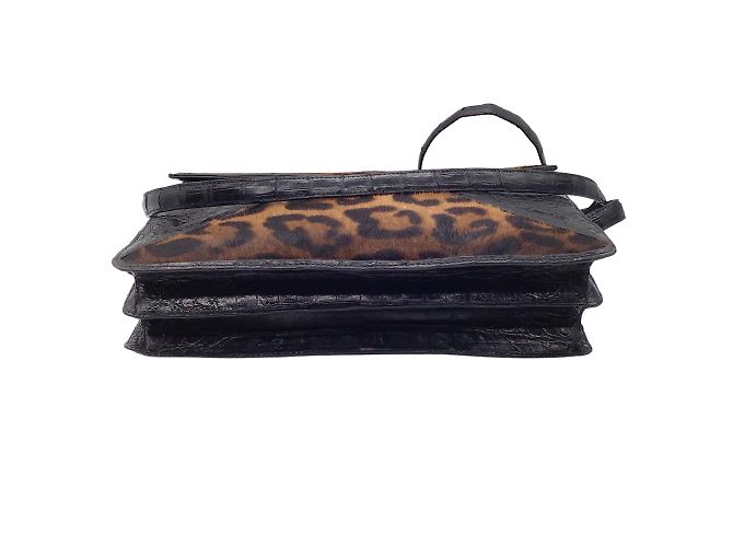 Nancy Gonzalez Nancy González Negro / Bolso bandolera de piel de becerro y piel de cocodrilo con estampado de leopardo marrón - vista 4