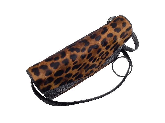 Nancy Gonzalez Nancy González Negro / Bolso bandolera de piel de becerro y piel de cocodrilo con estampado de leopardo marrón - vista 5