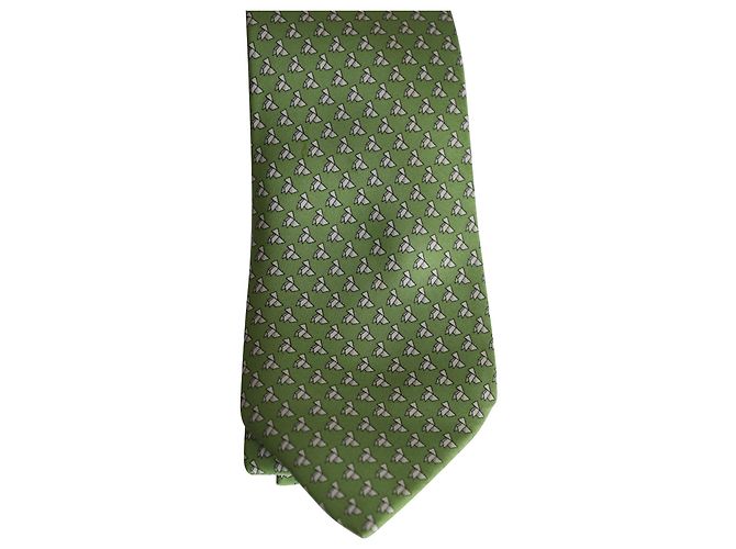 Hermès Cravatta stampata Hermes in seta verde - vista 4