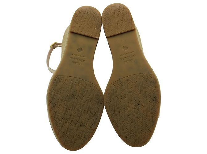 Stuart Weitzman Espadrille-Knöchelriemenkeil aus goldfarbenem Leder - Ansicht 10