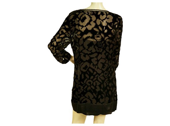 Juicy Couture Schwarzes seidiges Devore-Velours-Minikleid mit Blumenperlen, Größe 8 - Ansicht 2