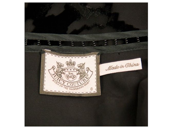 Juicy Couture Schwarzes seidiges Devore-Velours-Minikleid mit Blumenperlen, Größe 8 - Ansicht 3