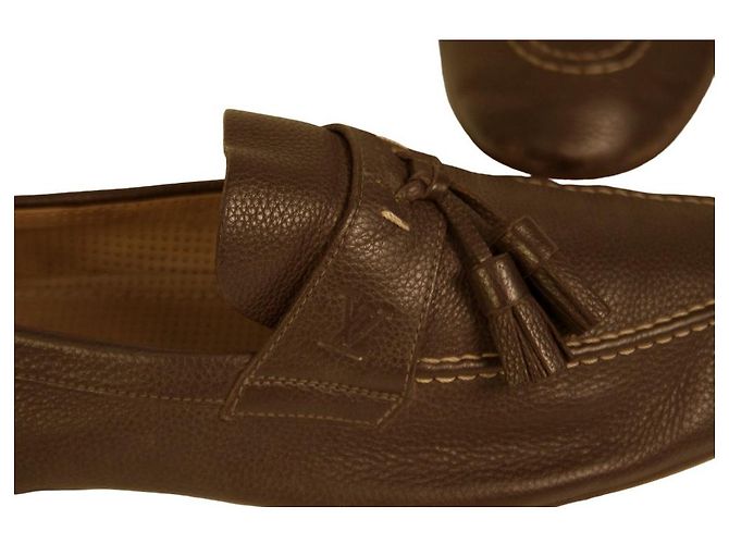 Louis Vuitton Mocassini Slip On con Nappe in Pelle Grigio Talpa da Uomo 7.5 M - vista 8