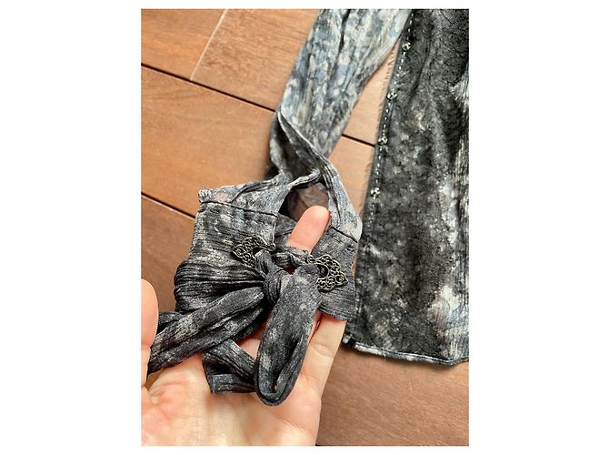 Camicetta Elie Tahari in seta stampata con pizzo e velluto Nero Blu Grigio - vista 4