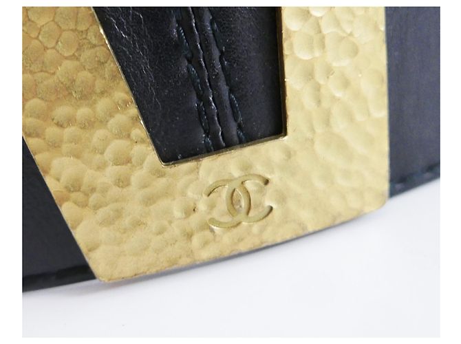 Otoño de la vendimia de Chanel 1994  Cinturón corsé de cuero con hebilla trapezoidal Negro - vista 4