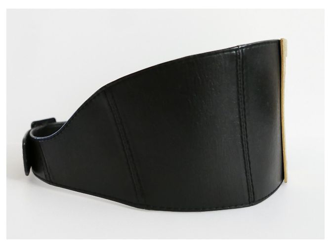 Otoño de la vendimia de Chanel 1994  Cinturón corsé de cuero con hebilla trapezoidal Negro - vista 6