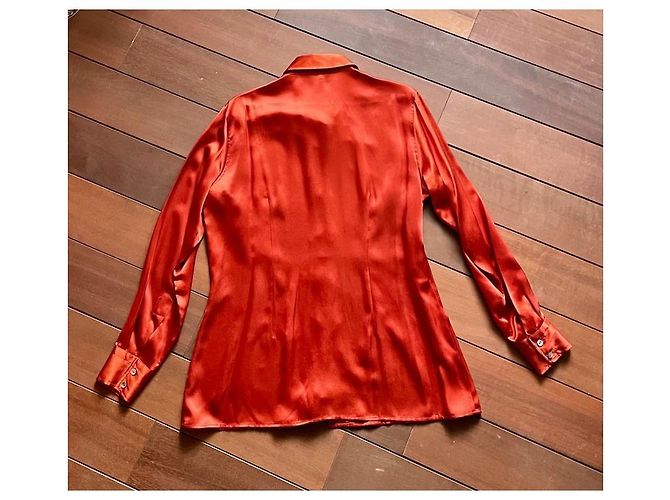 Autre Marque Blusa de satén de seda naranja pimentón - vista 3